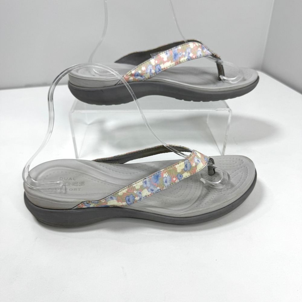 Crocs Capri V Floral Flip Flops Grey Multi Color Straps Sandals Womens 9